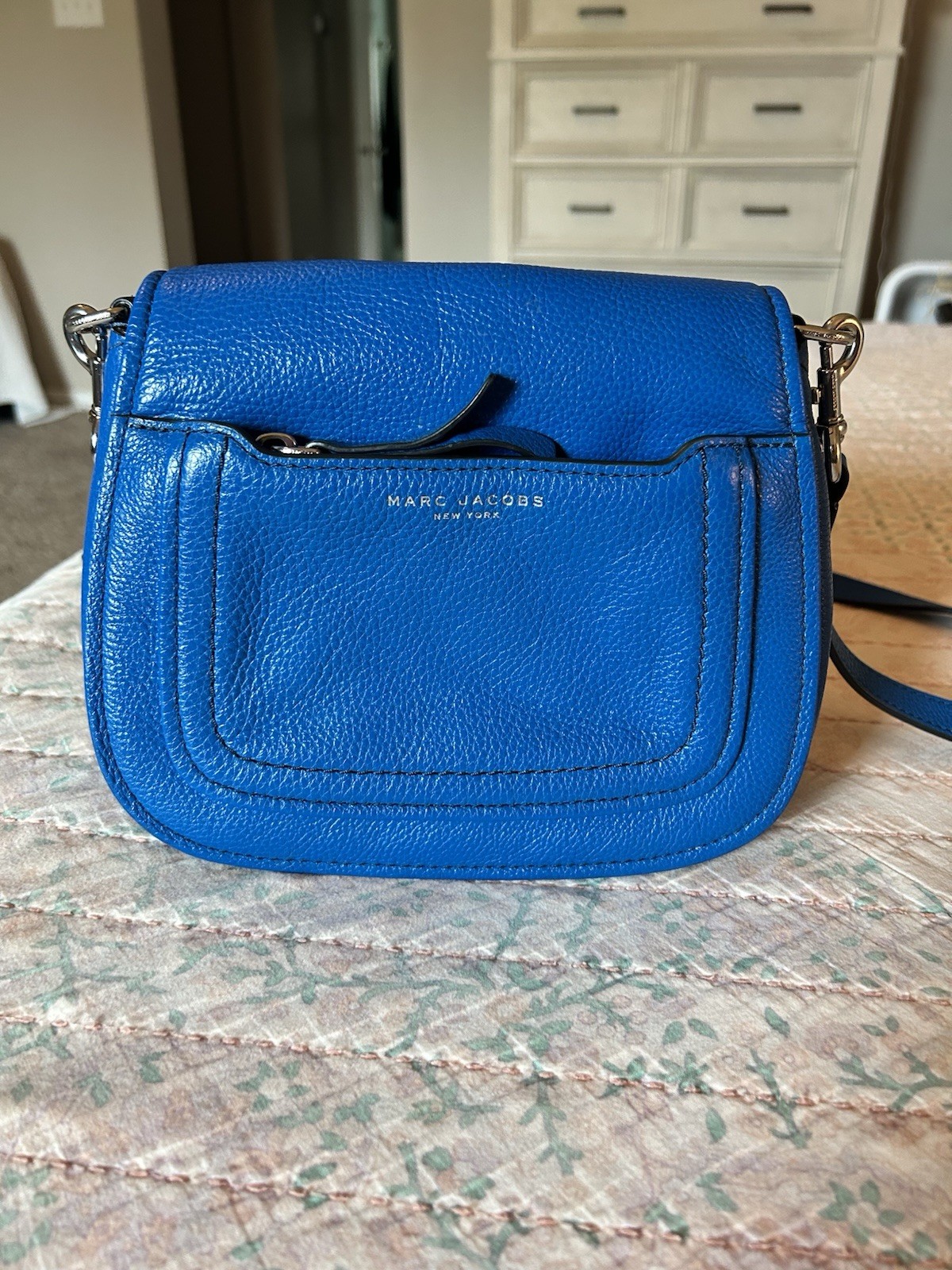 MARC JACOBS Empire City Large Royal Blue Leather Messenger Crossbody Saddle Bag