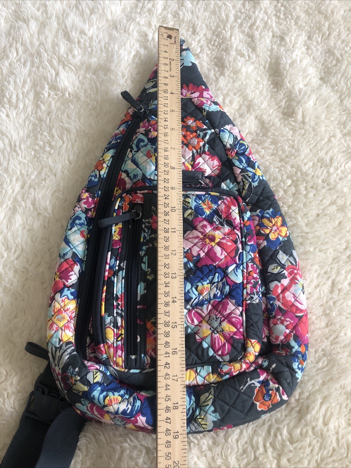 Vera Bradley Iconic Sling Backpack Pretty Posies Grey Floral Bag