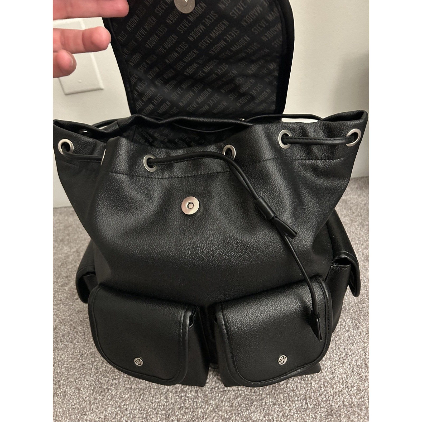 Steve Madden Bzelda Backpack Womens OS Black New Faux Leather Cargo Utility Bag