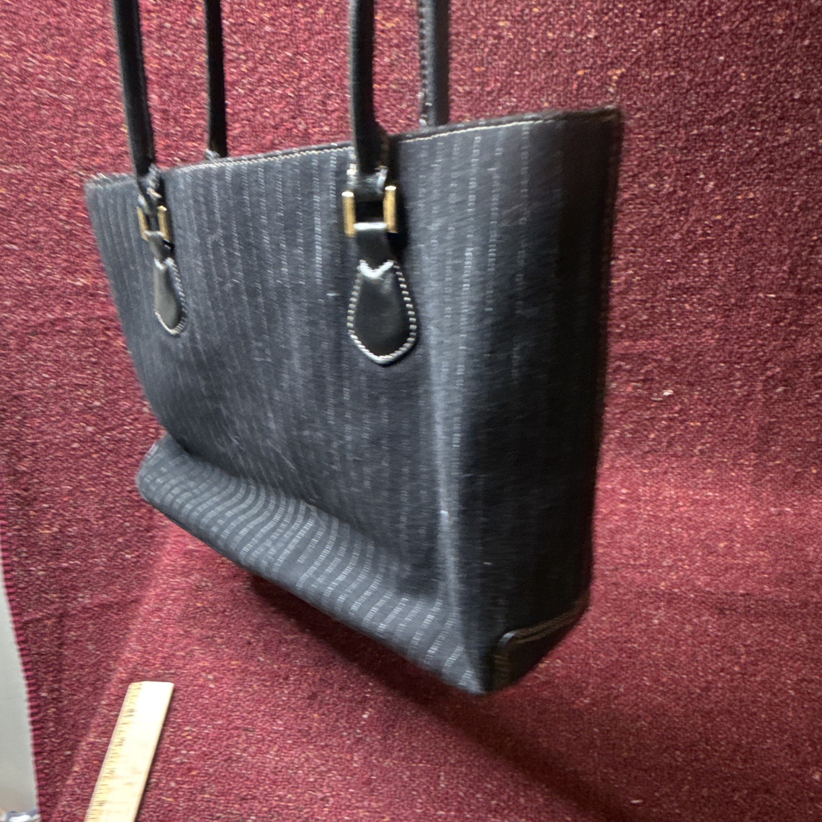 croft & barrow Black Pinstripe Medium Tote Double Handles Magnetic Gold HW