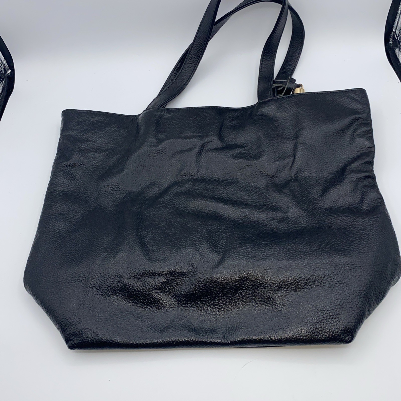 ONNA EHRLICH Carrie Black Pebbled Leather North/ South Shoulder Tote Bag