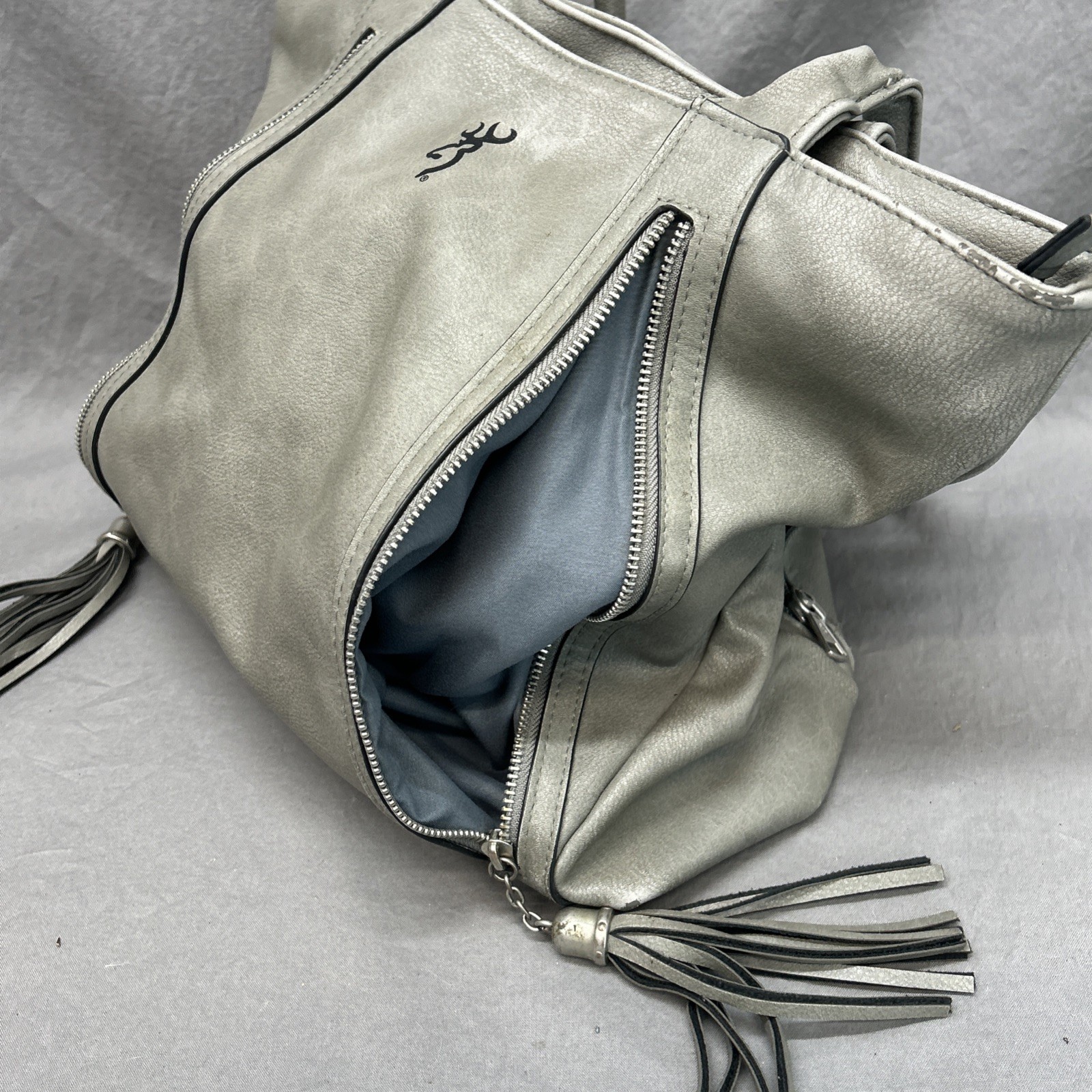 Browning Concealed Carry Purse, CCW Gun Handbag Gray Faux Leather Alexandria