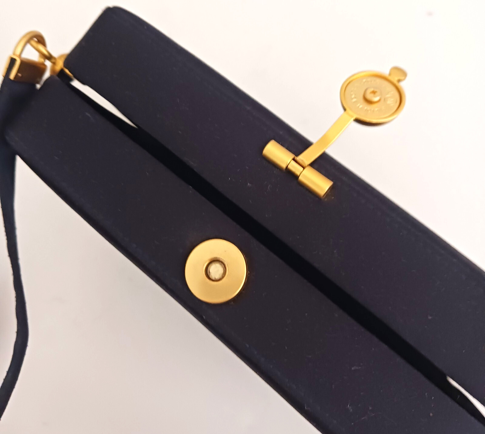 VTG Jay Herbert Blk Box Bag Brushed Gold Top Clasp Crossbody Strap Made Korea