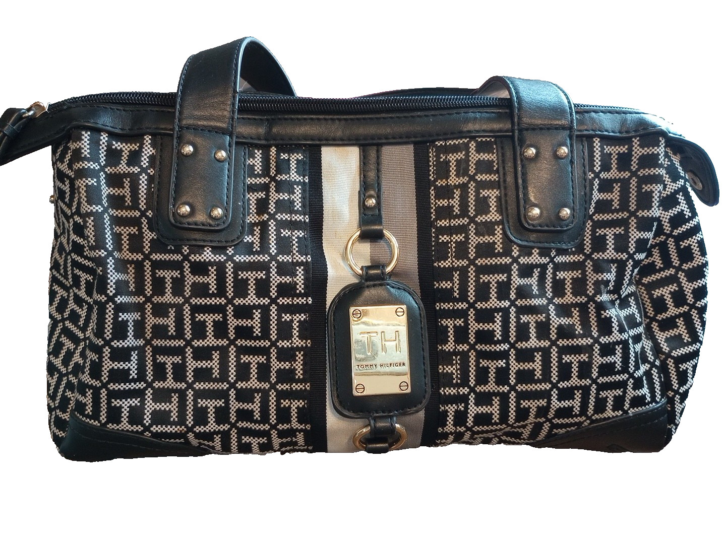 Tommy Hilfiger Handbag Purse Shoulder Bag 14 by 10 inches Black Tan