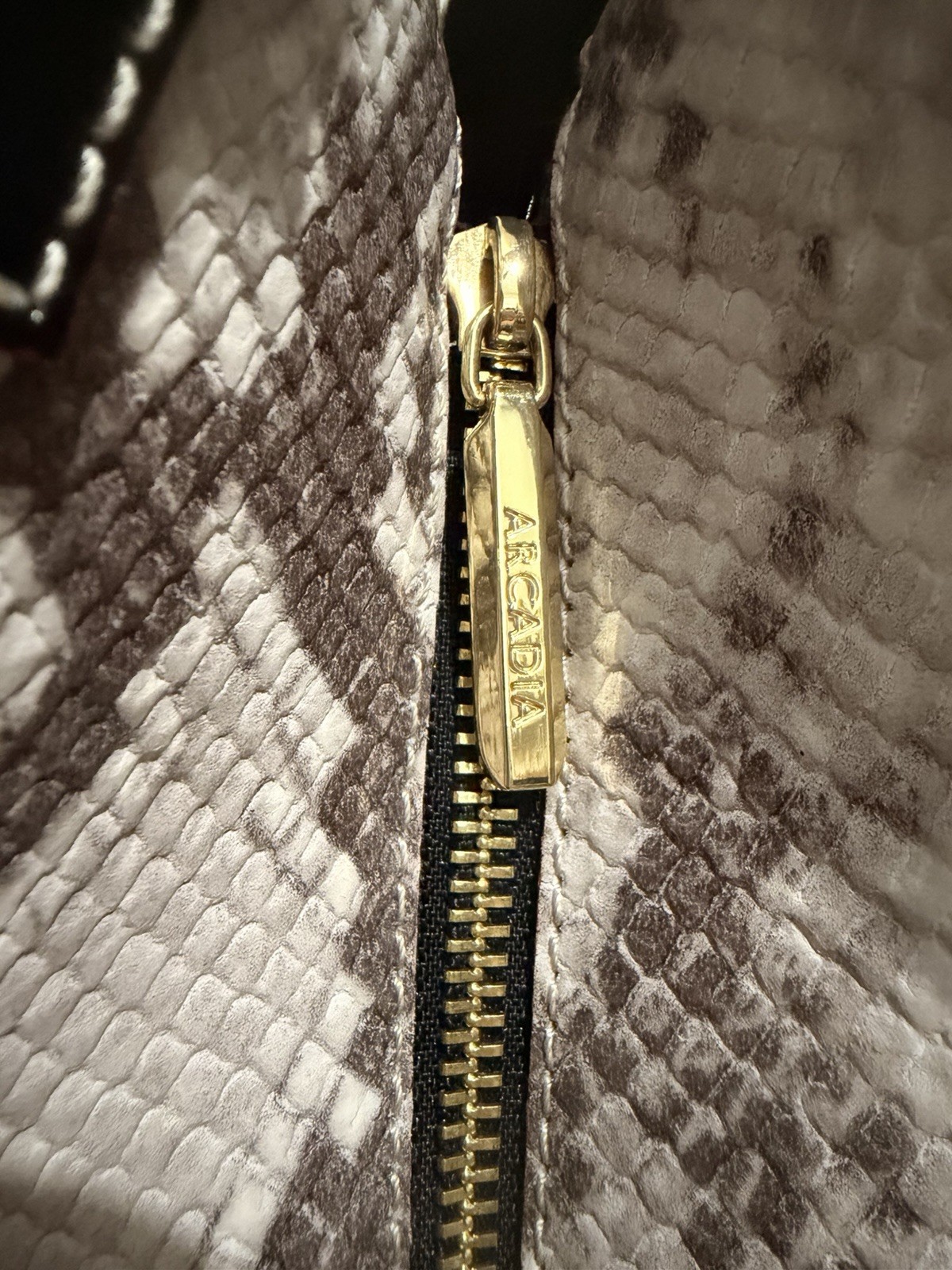 Arcadia Black Patent Leather Snake Embossed Sides Bag, No Shoulder Strap
