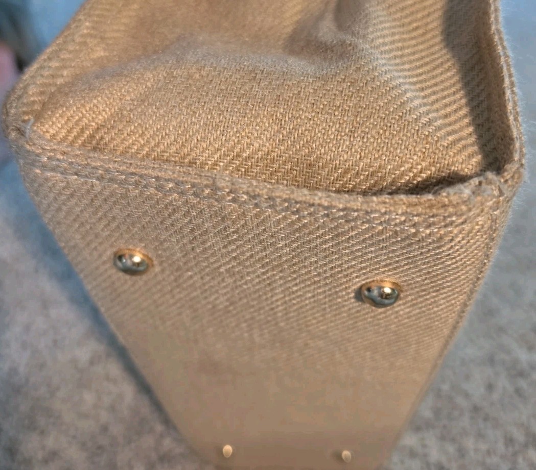 Crossbody Shoulder Bag Tote Purse Large Beige Black Stripe Canvas Brown Straps