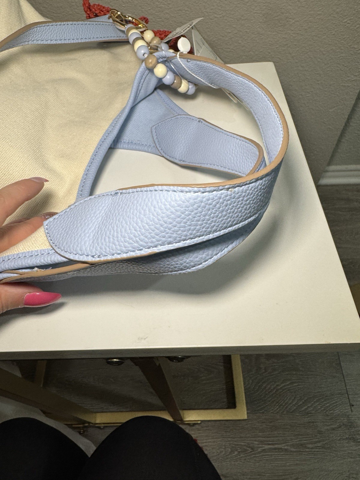 NWT Nanette Lepore Coastal Canvas Hobo Bag Blue Cream Shoulder Lobster MSP $118