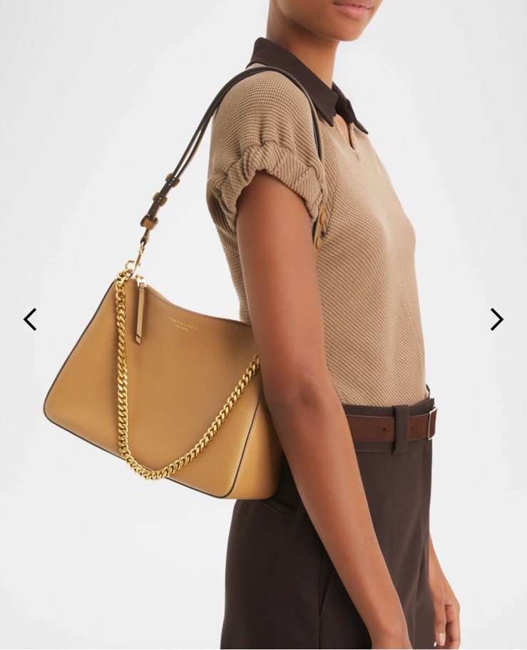 TORY BURCH Perry Zip Leather Shoulder Bag Tan Orig $400 NWT