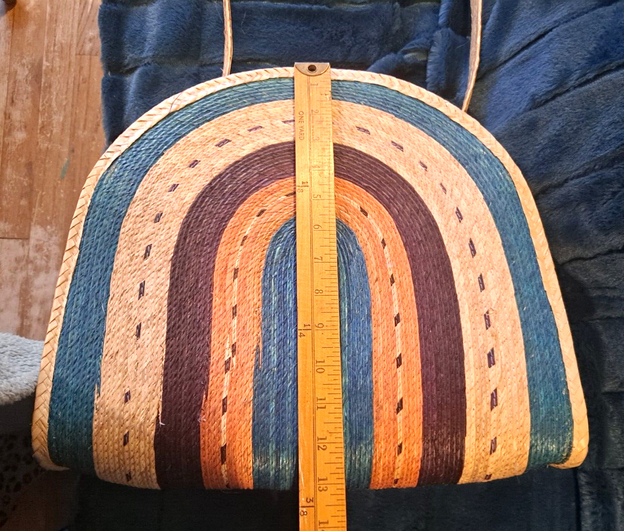 Large Multicolored Boho Sun Beach No Clasp Closure Crossbody Straw Bag Purse