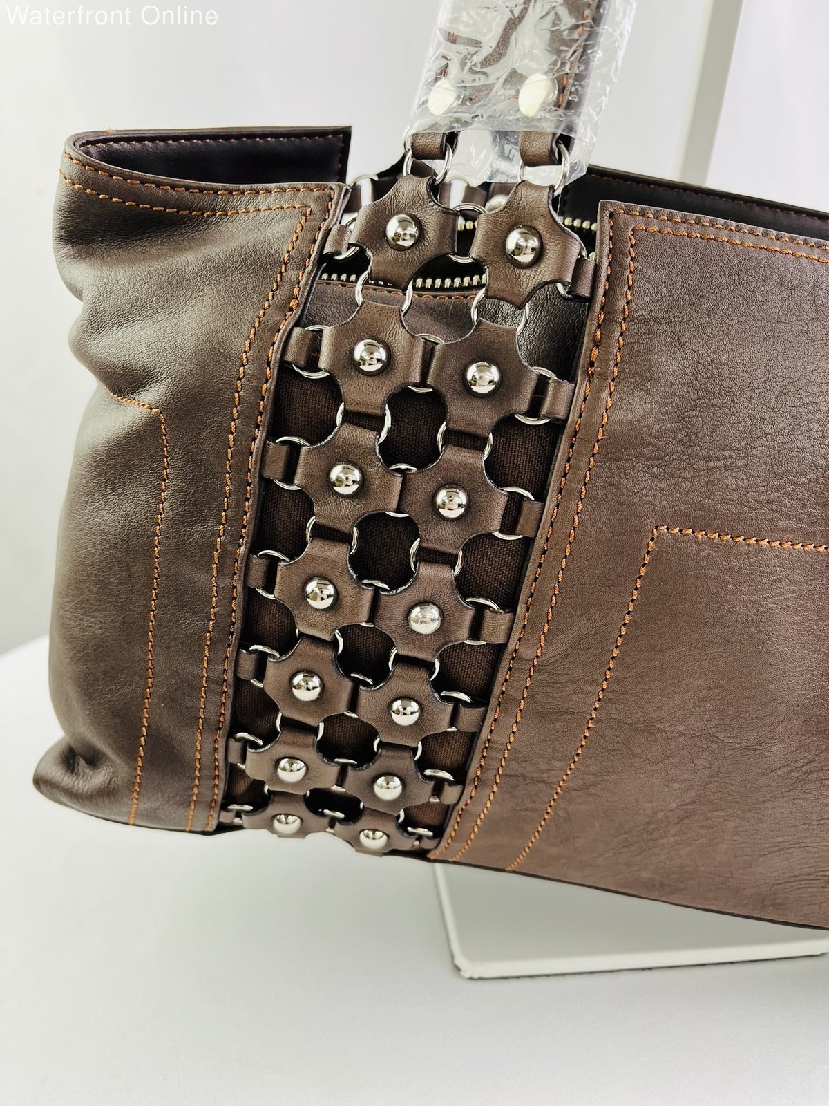 Maxx New York Brown Leather Double Handle Shoulder Bag NWT