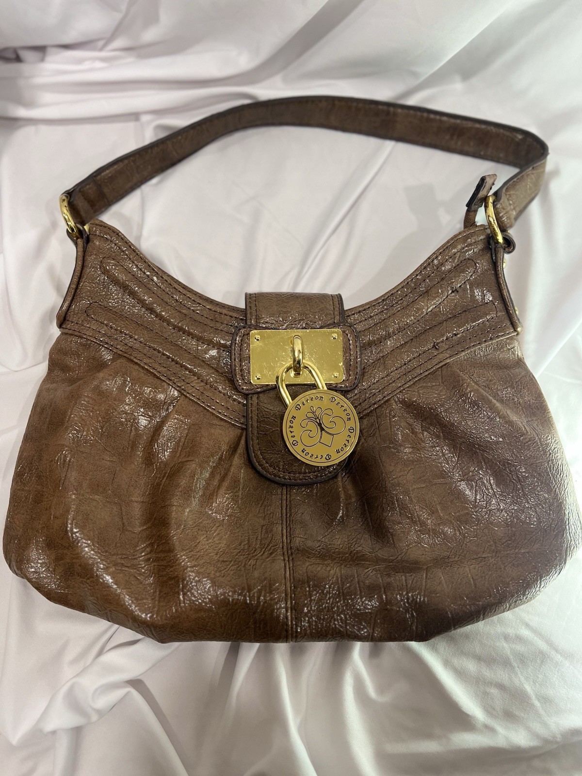 House of Dereon Brown Croc Hobo Bag Y2K Beyonce Vintage Gold Padlock Purse
