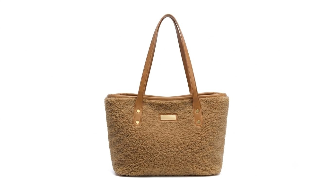 Women’s Teddy Tote Bag Soft Plush Shoulder Handbag Large Casual Shopper Bag