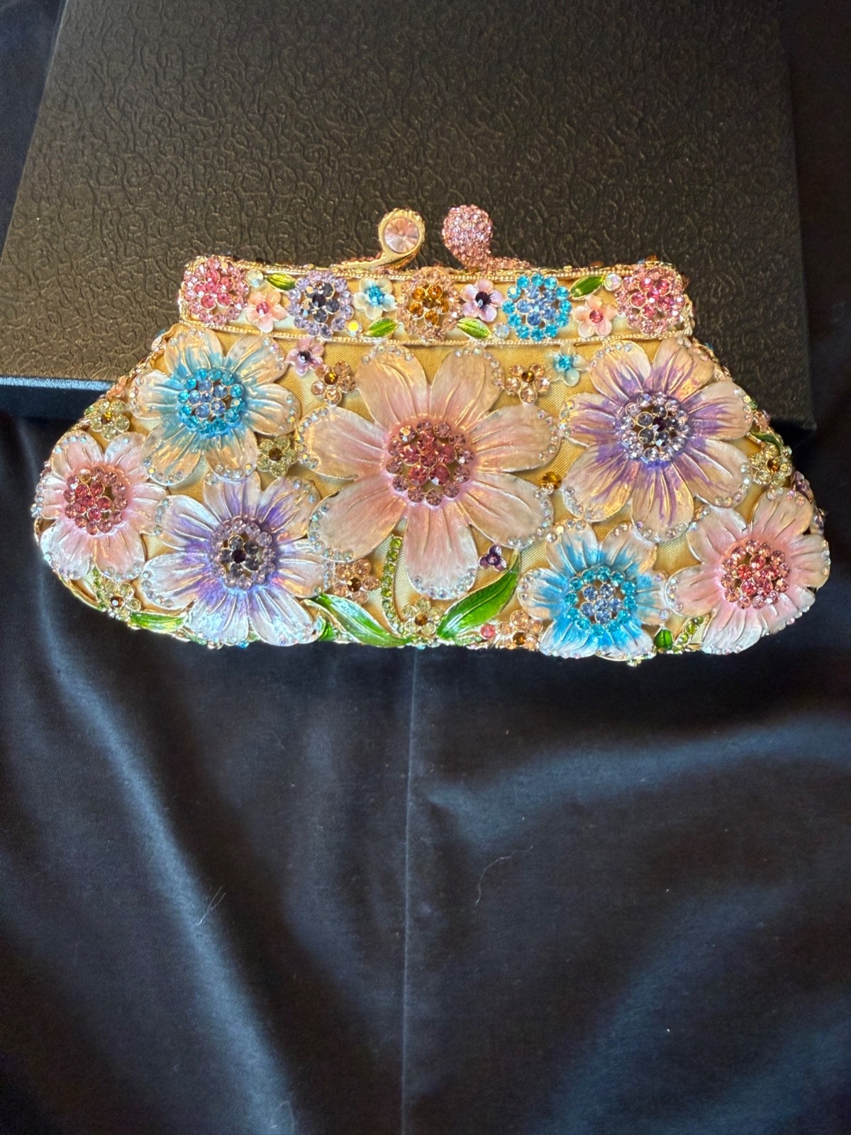 Off Park Collection Enamel Floral Crystal Clutch Jeweled Garden Evening Bag NWOT