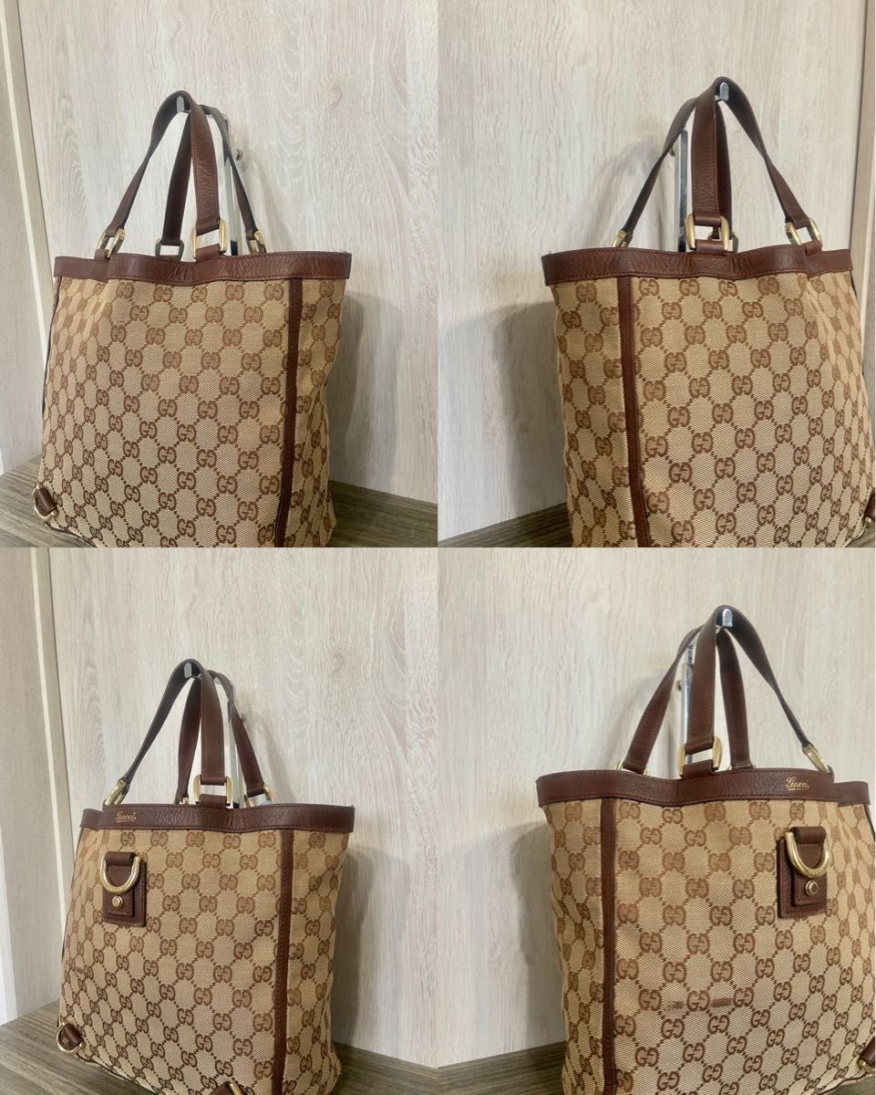 GUCCI Bag: Abbey Line GG Canvas Beige Leather Brown W28H26D12cm w/o accessories;