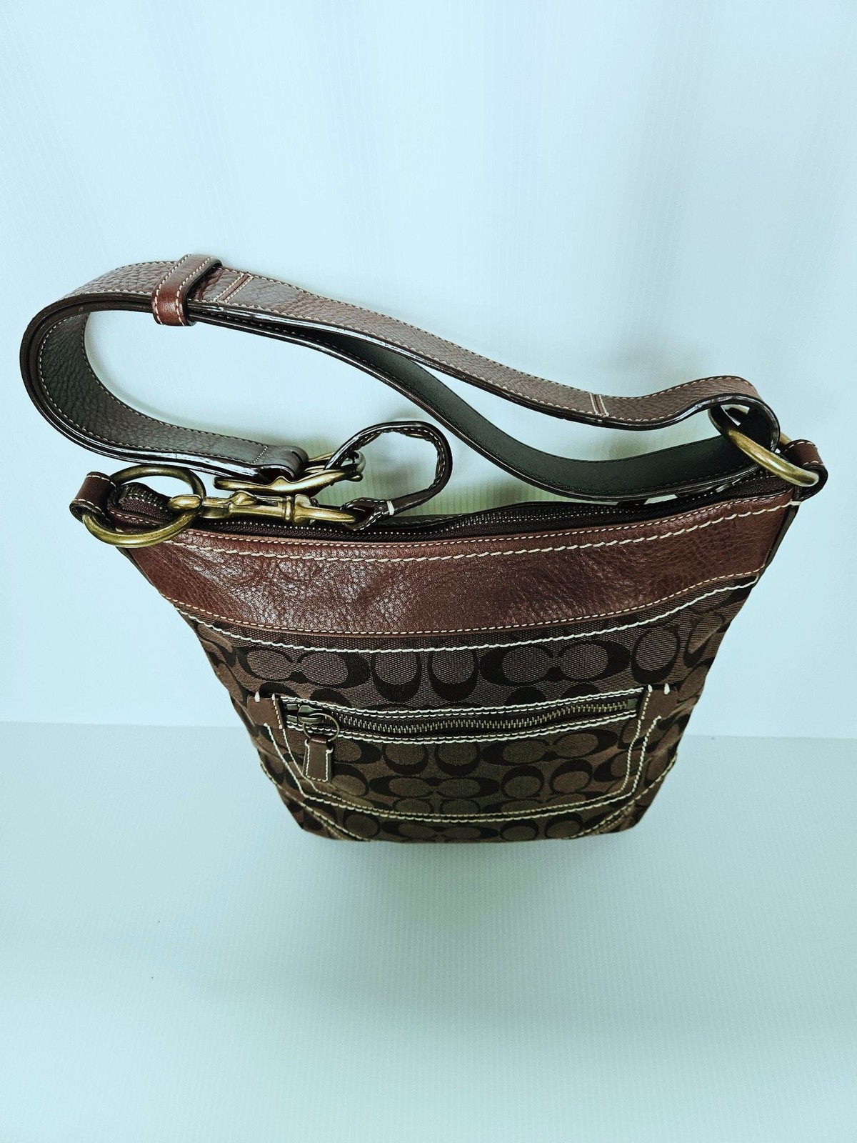 Vintage Coach Signature Brown Canvas and Leather Hobo Shoulder Bag 10403