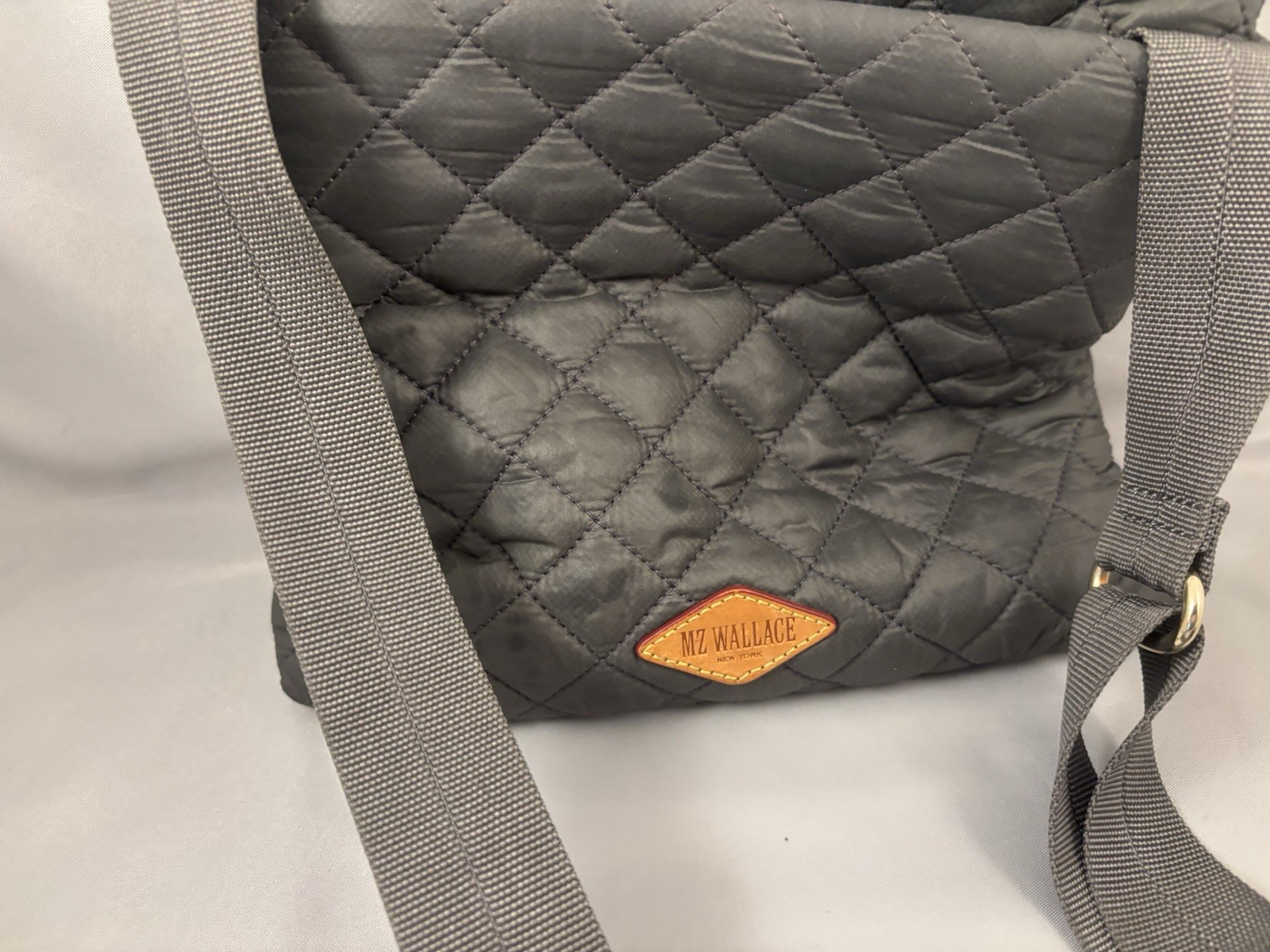 SMALL MZ Wallace Crossbody Bag Purse Grey New York Quilted