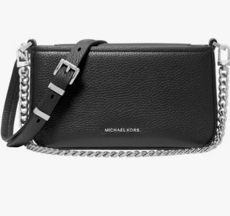 Michael Kors BRYANT Convertible Pebbled Pochette Black Shoulder Bag Zipper Chain