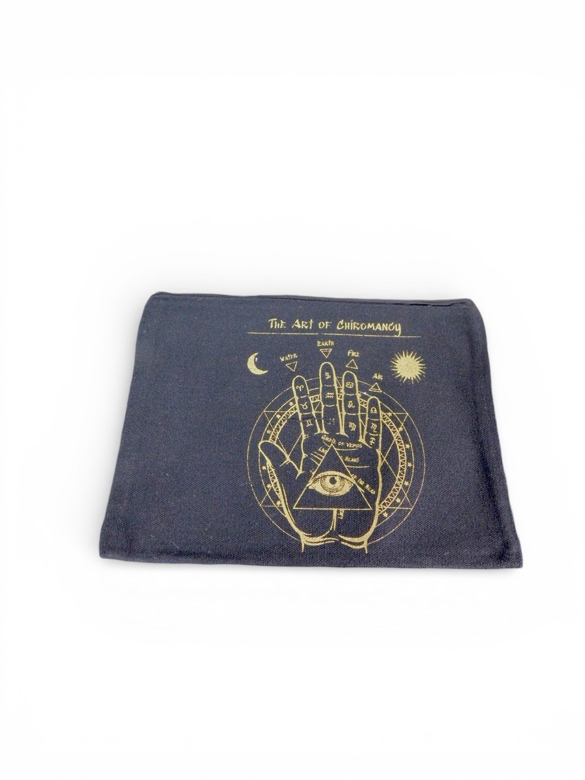 Clutch Bag Womens Small Black Canvas Art Of Chiromancy Moon Zip Pouch Print