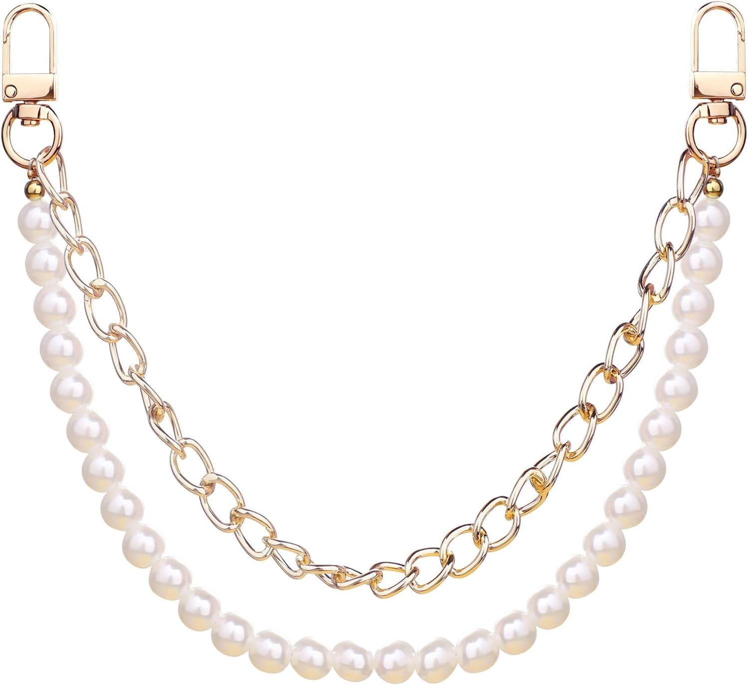 Stylish 12 Inch Bag Chain with White Pearls & Gold Links – Must-Have Charm