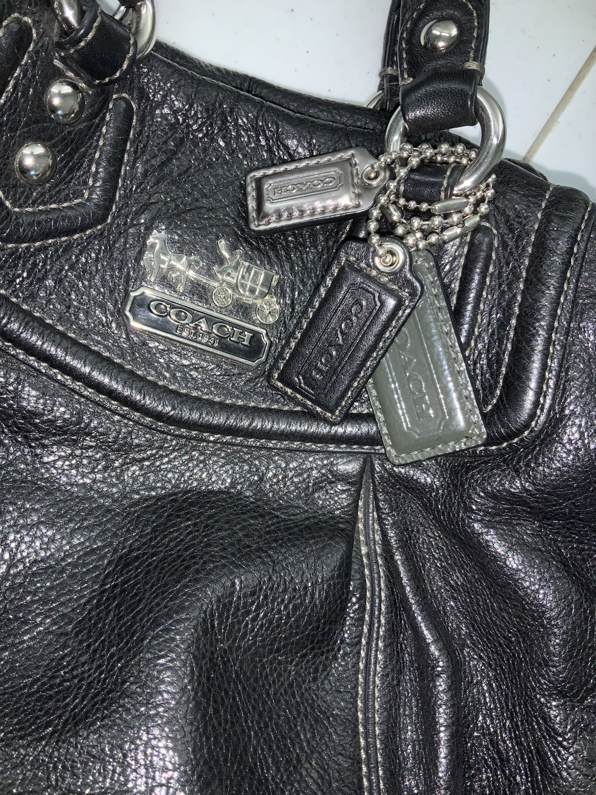 COACH Vintage Madison Audrey Black Satchel Bag Leather Silver Hardware Y2K