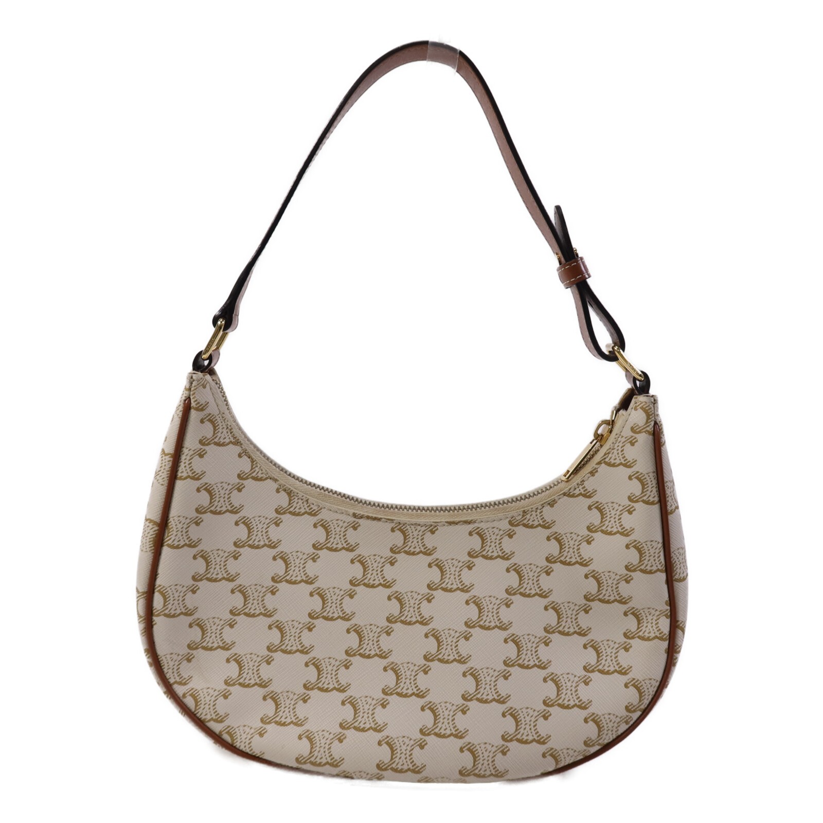 CELINE GHW Ava Shoulder Bag Coated Canvas White