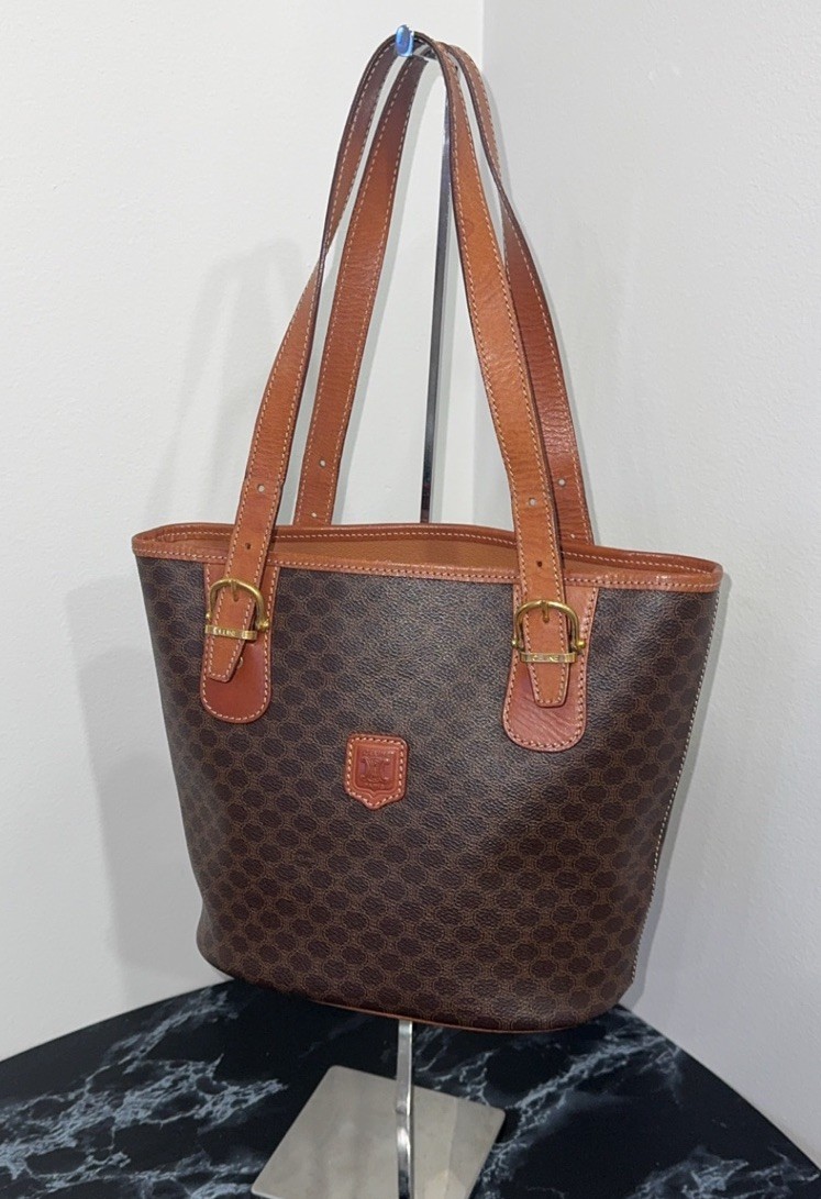 CELINE Handbag Leather Brown Tote AUTHENTIC