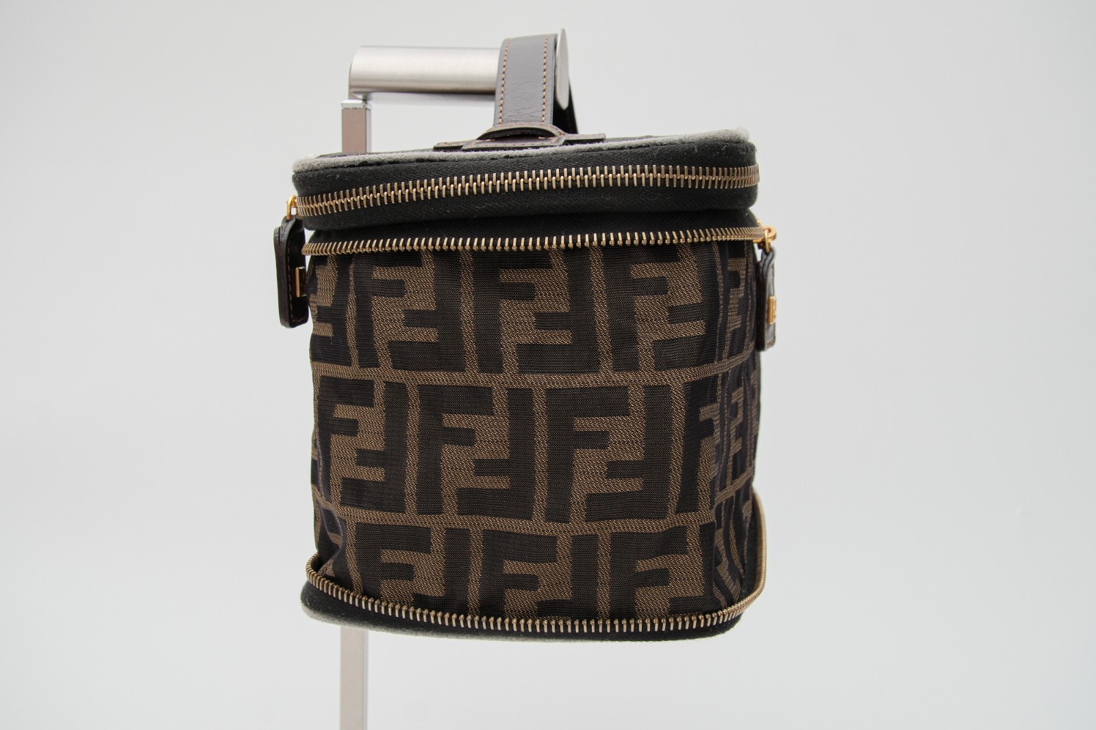 FENDI Zucca Vanity Hand Bag Purse Nylon Leather FF