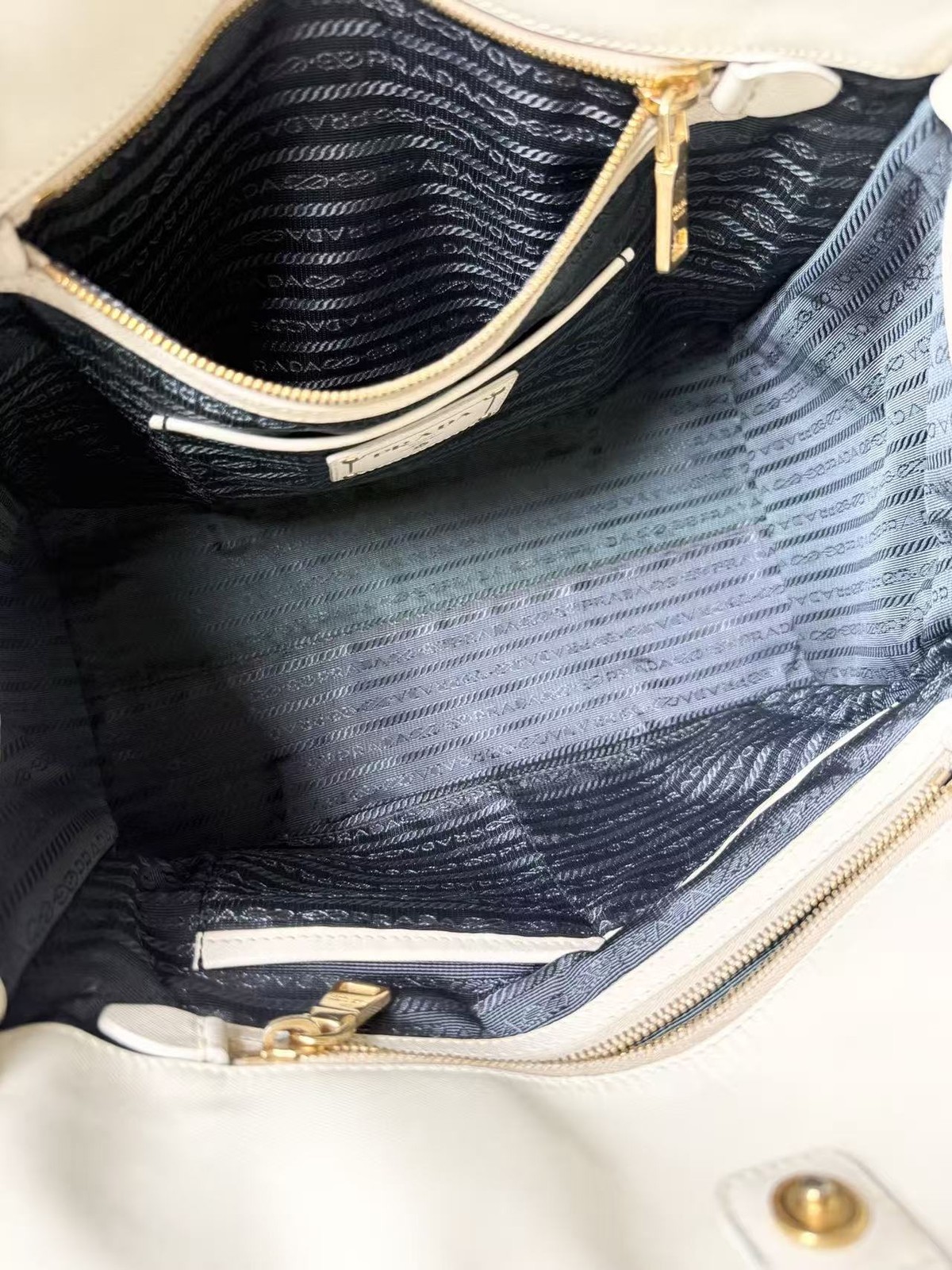 Authentic Prada Denim White Leather 2-Way Shoulder Tote Bag Italy