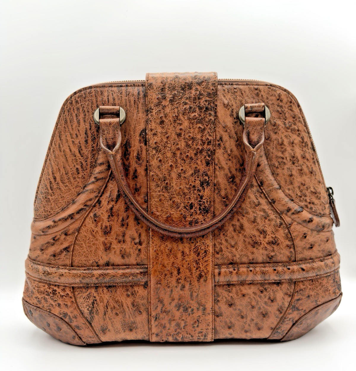 NWOT Authentic Alexander McQueen Novak Ostrich Leather Bag Brown Caramel 16”