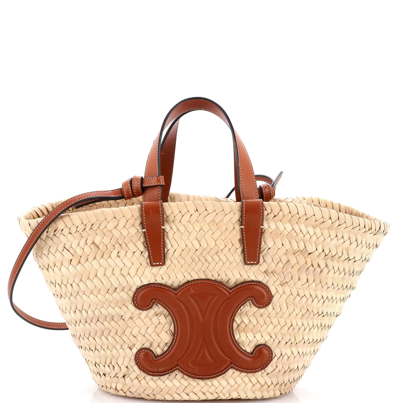 Celine Classic Panier Basket Tote Raffia and Leather Teen