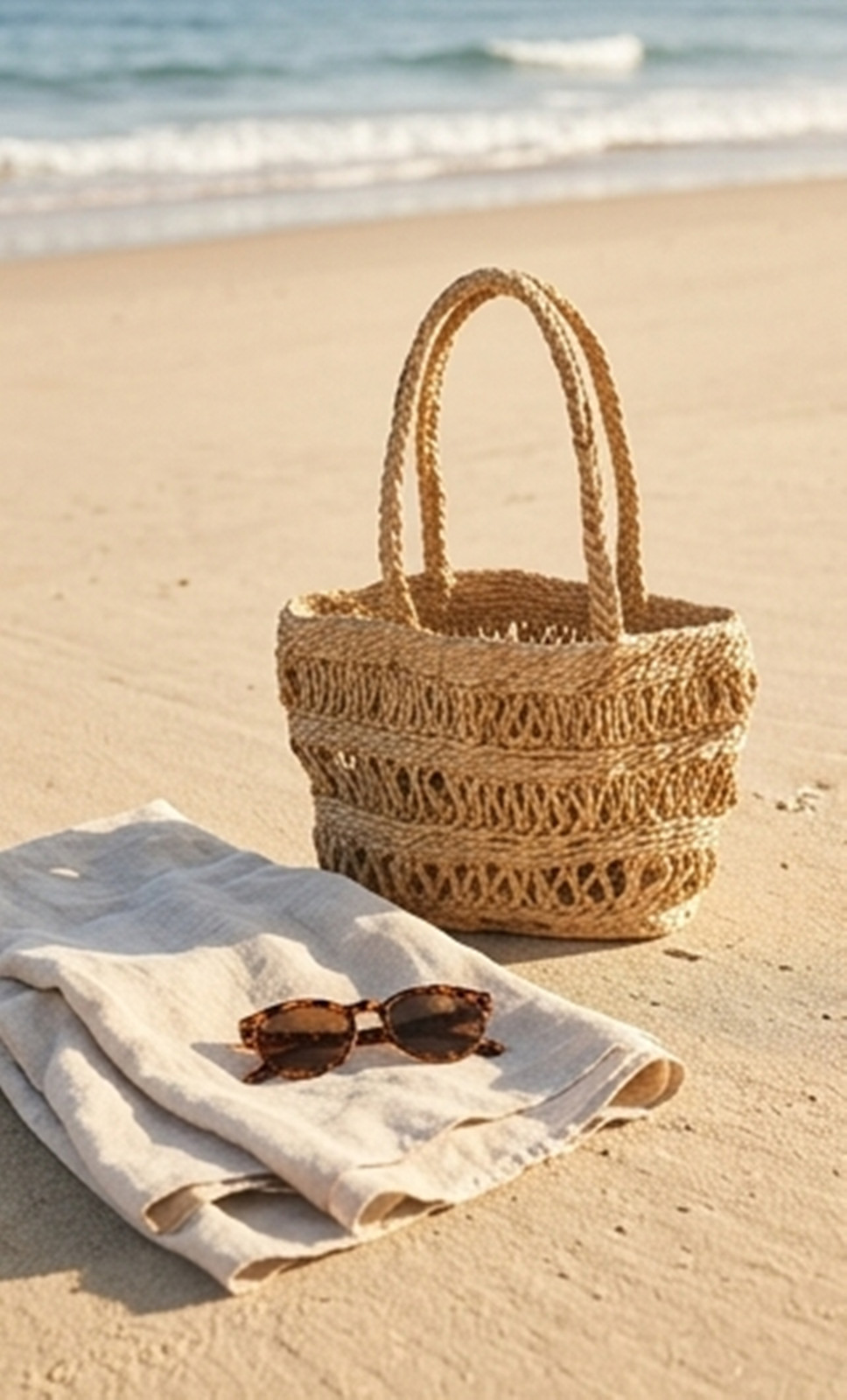 Handwoven Straw Tote Bag with Scarf, Boho Woven Beach Bag, Summer Shoulder