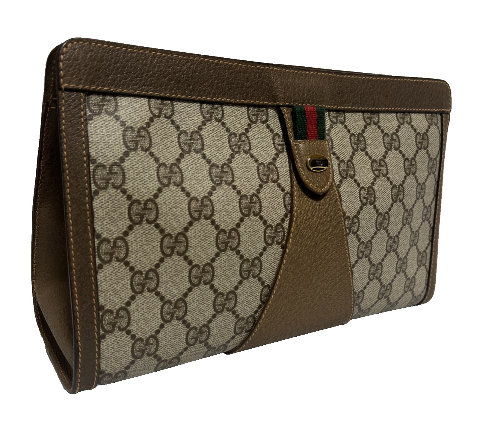 Vintage GUCCI Sherry Line GG Clutch Bag PVC Canvas Leather Authentic