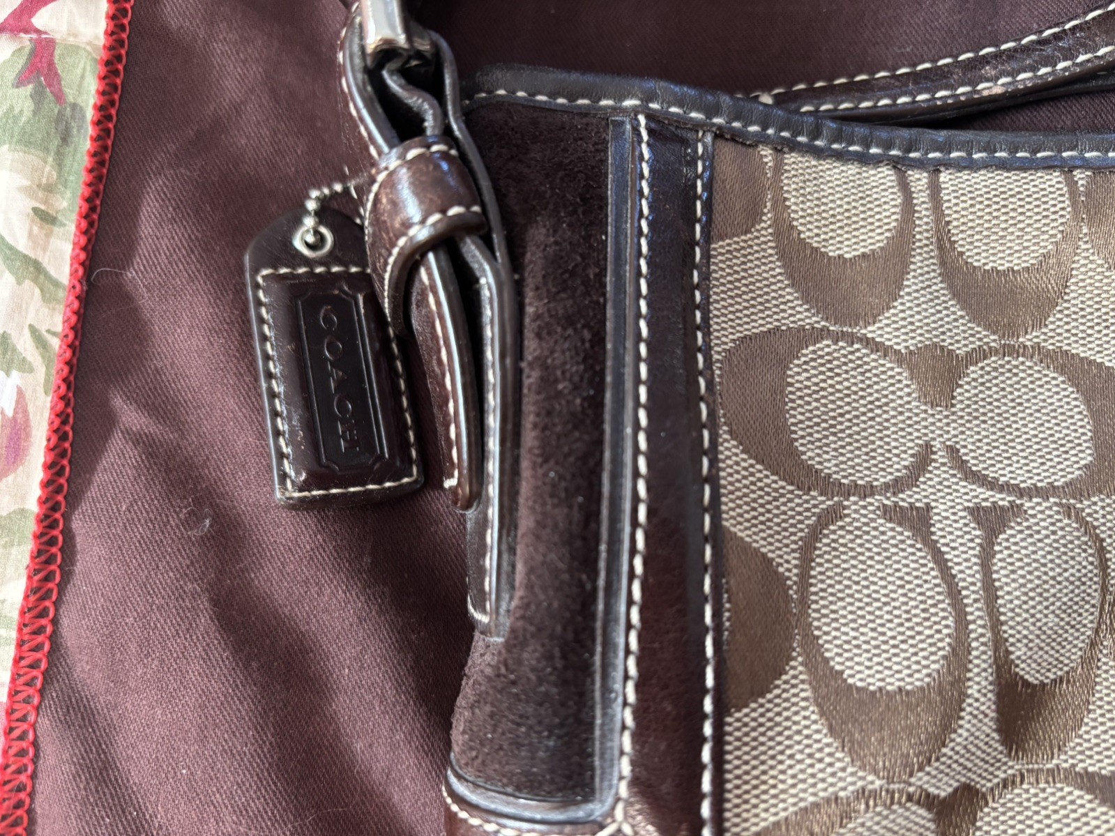 Coach Signature Tan/Brown Silver Buckle Hardware Braided Leather Strap Y2K