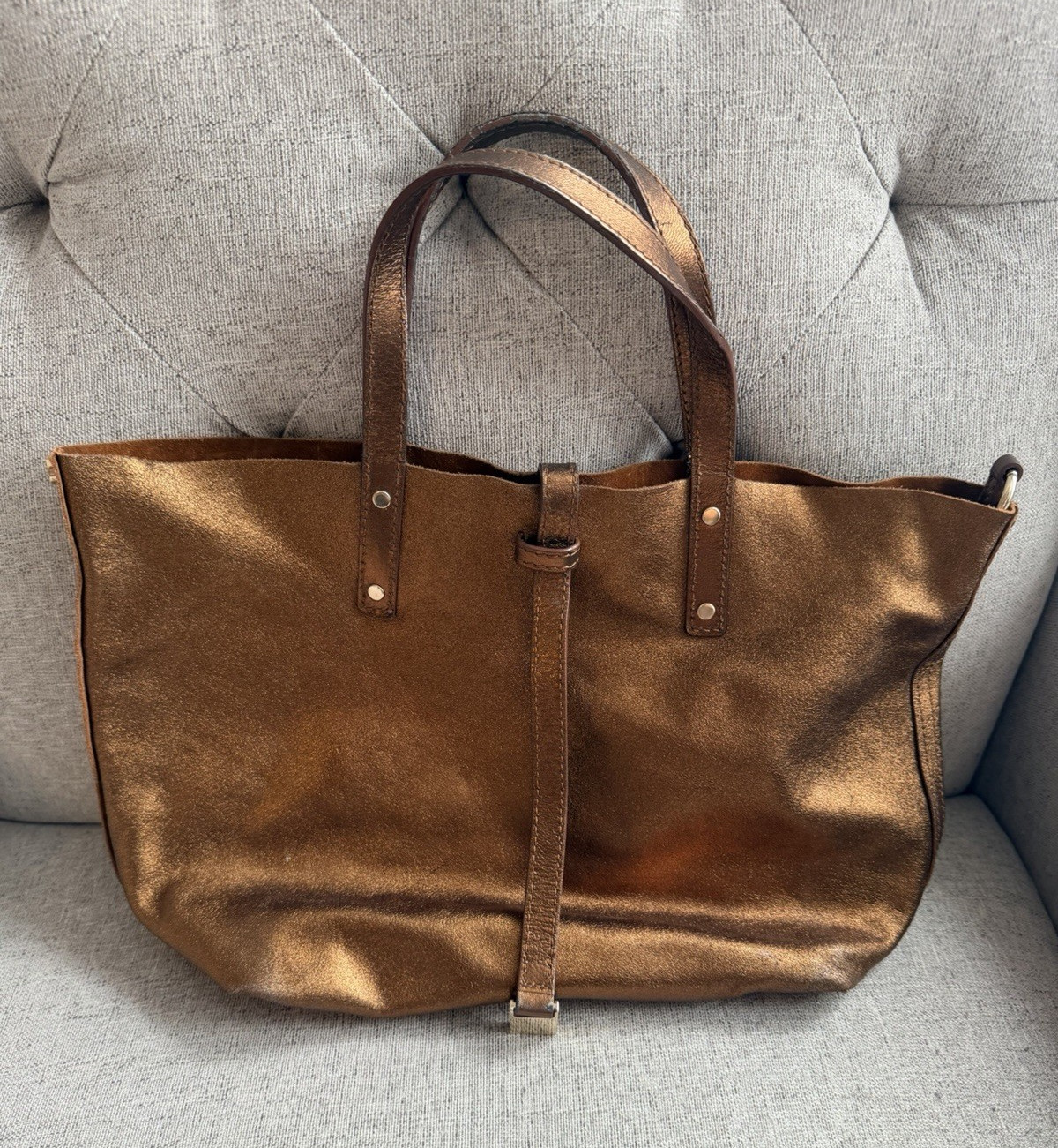 Tiffany & Co. Reversible Leather Tote Bag Bronze Metallic & Brown Suede