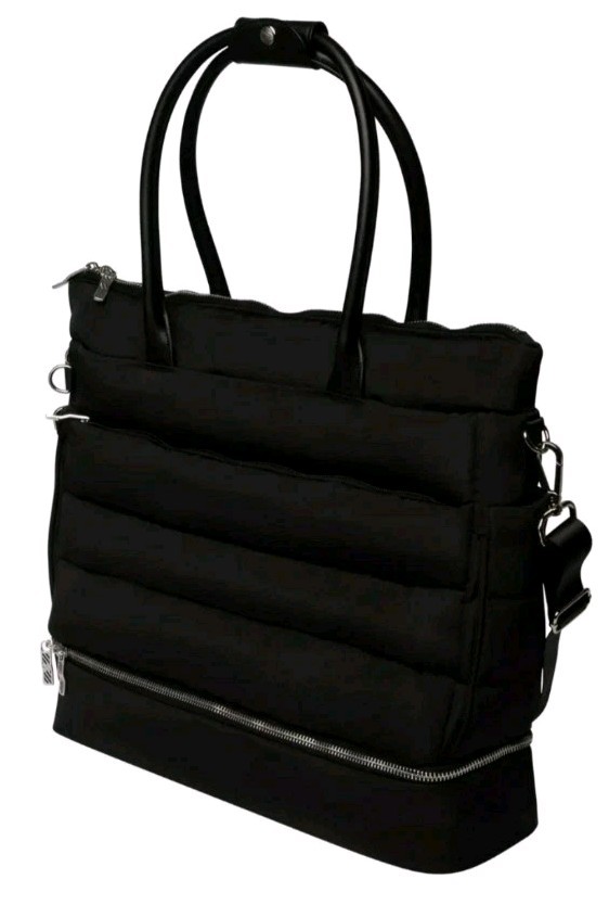 iPack Puffy Fashion Tote Luggage Black Bag Travel Adjustable Strap Laptop Pocket