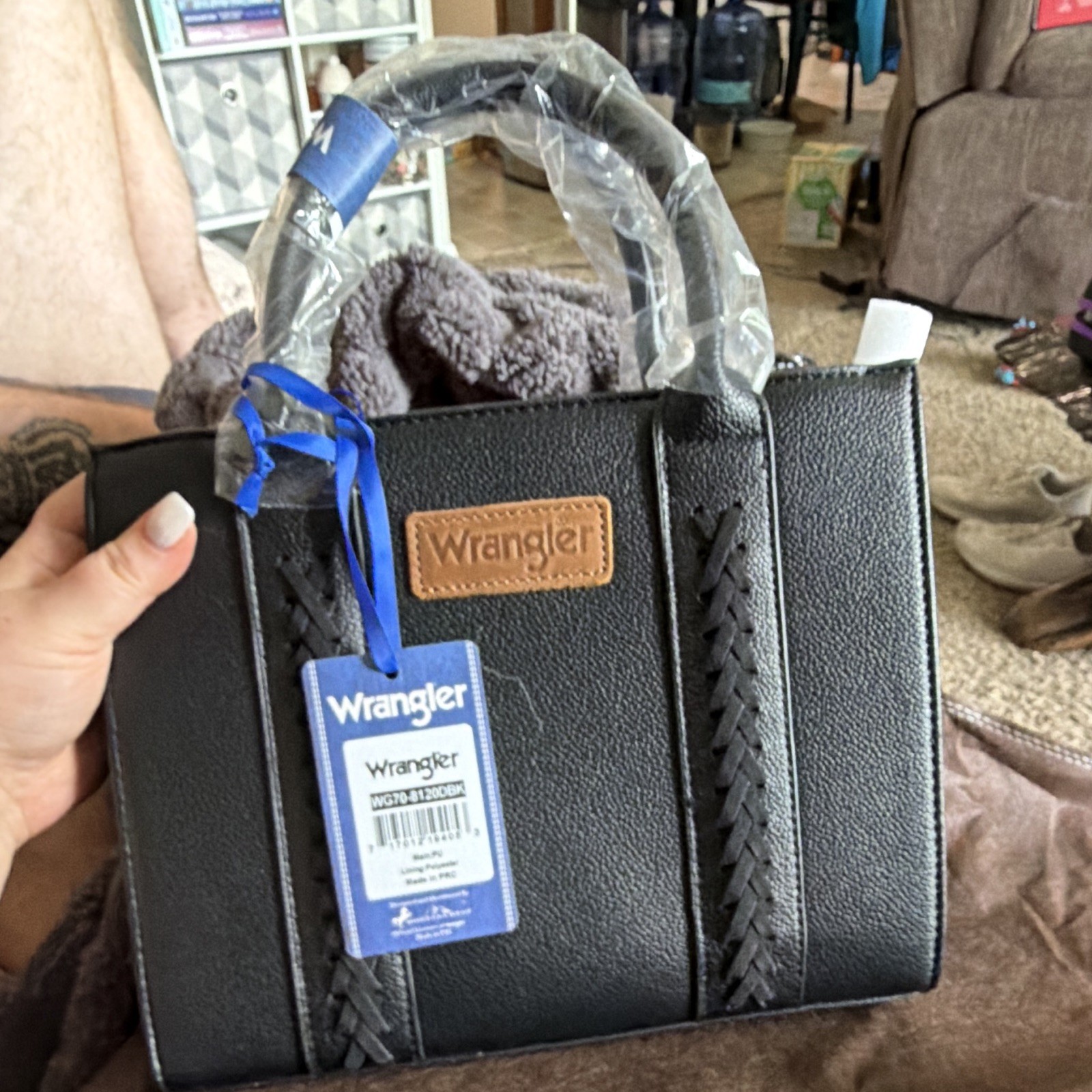 Wrangler Black Satchel Top Handle Bag, Braided Accents, Zip, Detachable Strap