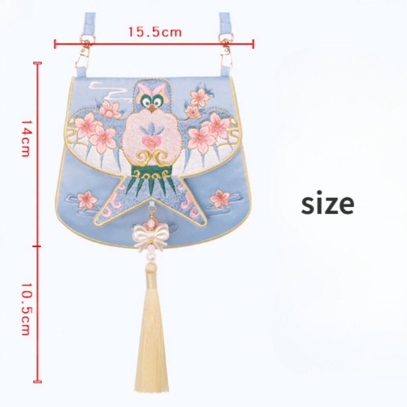 Lady Girl Cute Chinese Ethnic Kite Embroidery Bag Purse Bow Fringe Bead Pendant