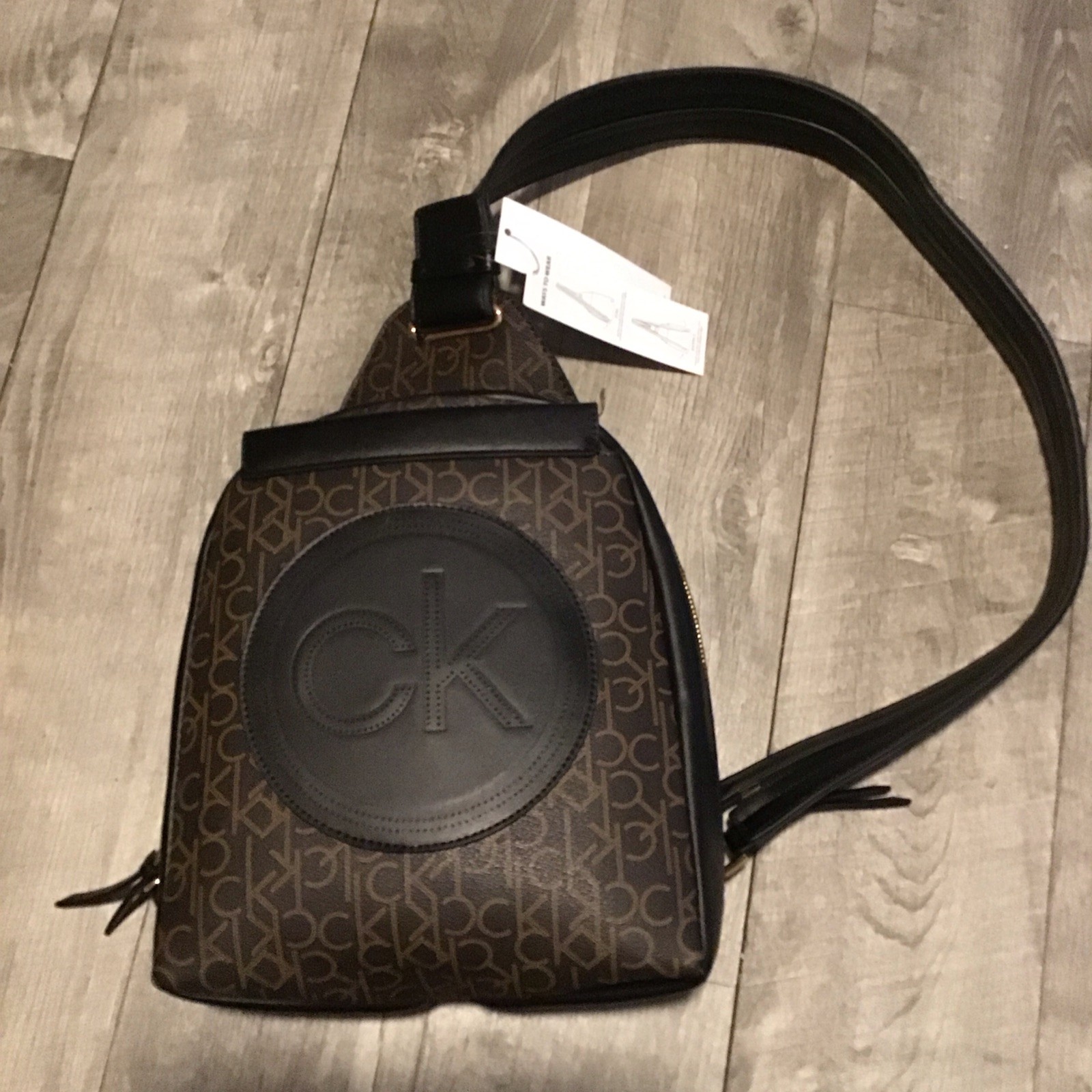 Calvin Klein Mia Backpack Brown Black Logo Women Backpacks Casual Double Zip NWT