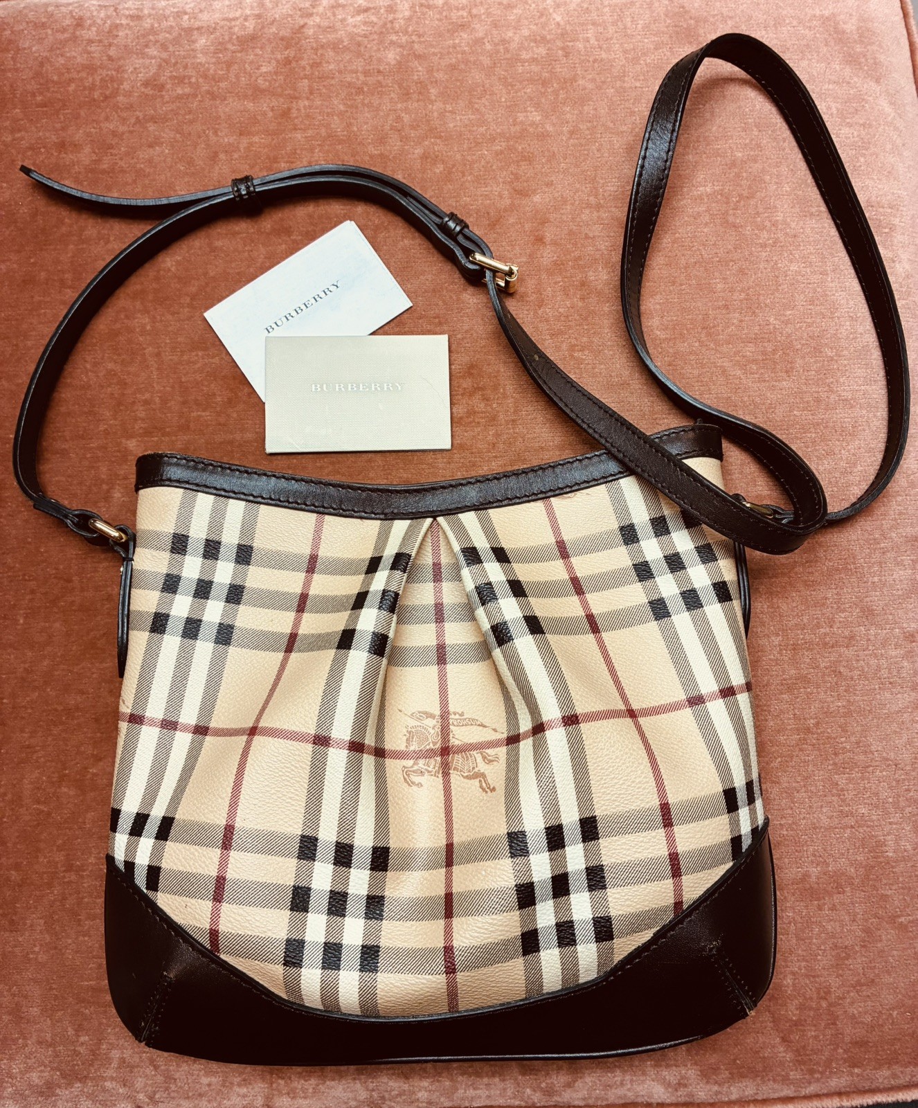 Burberry Haymarket Coated Canvas & Leather Crossbody Bag Pre-loved