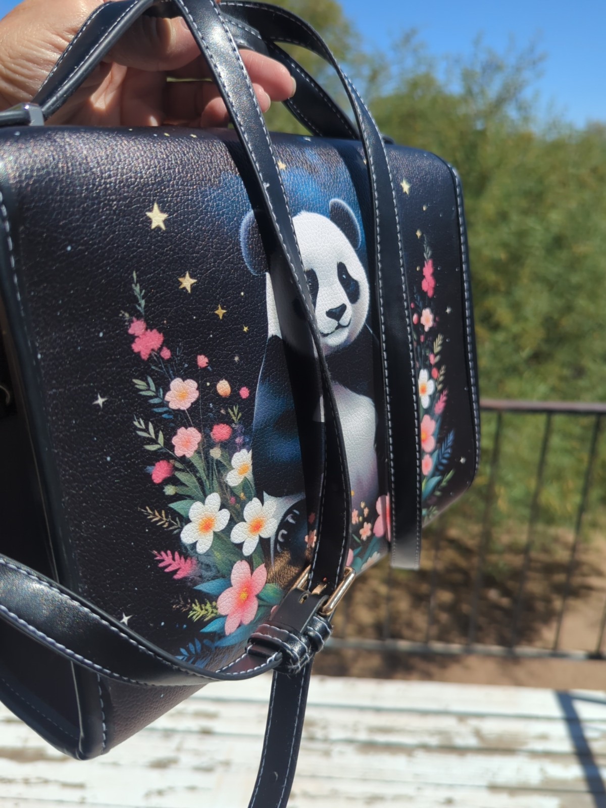 Panda Vegan Leather Satchel Bag, Boho Crossbody Purse 👇 Read