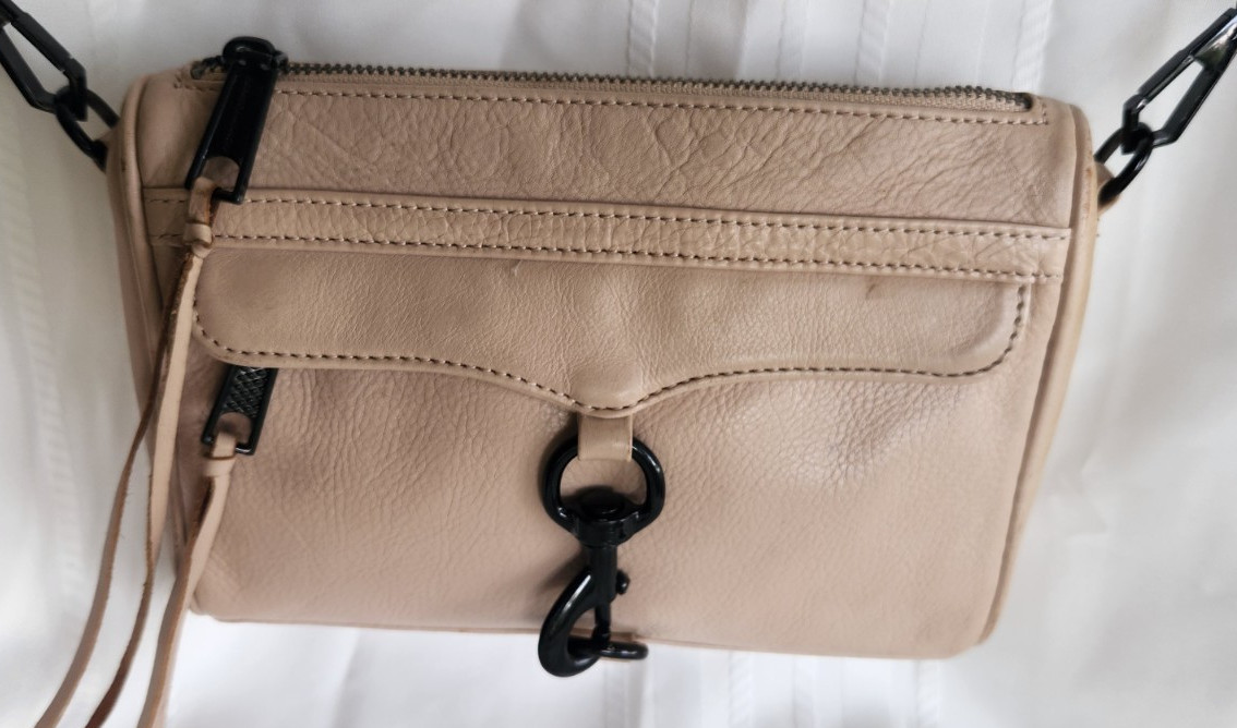 Rebecca Minkoff Mini MAC Crossbody Bag Nude Beige Black Hardware 2015 7″x9″