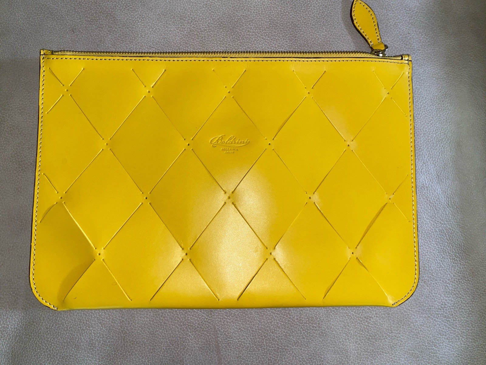 Boldrini Selleria Pouch Bag Bright Yellow – Diamond Design Cut Out Leather