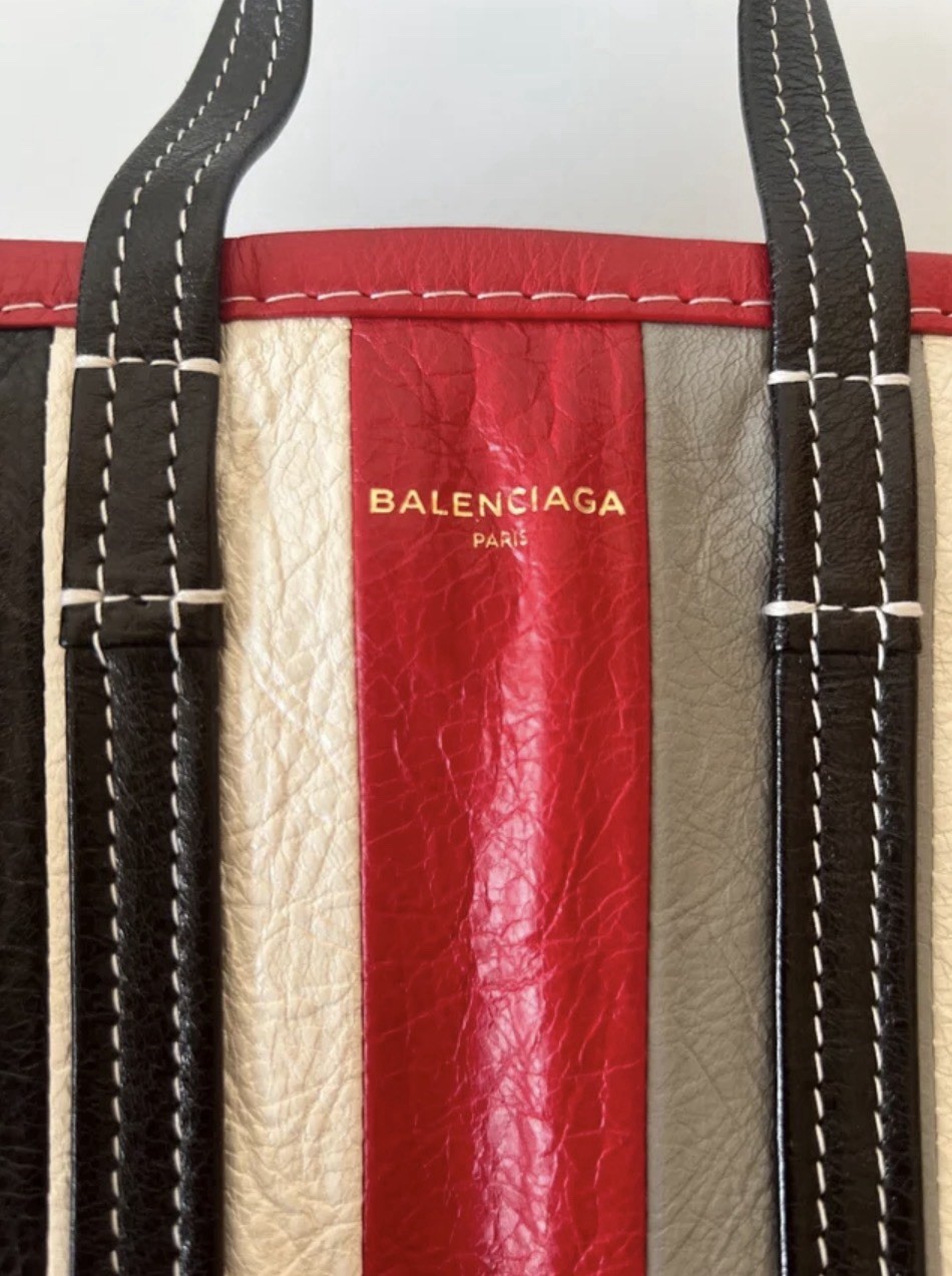 Balenciaga Bazar Mini Striped Multicolor Crossbody Zip Tote Detachable Strap