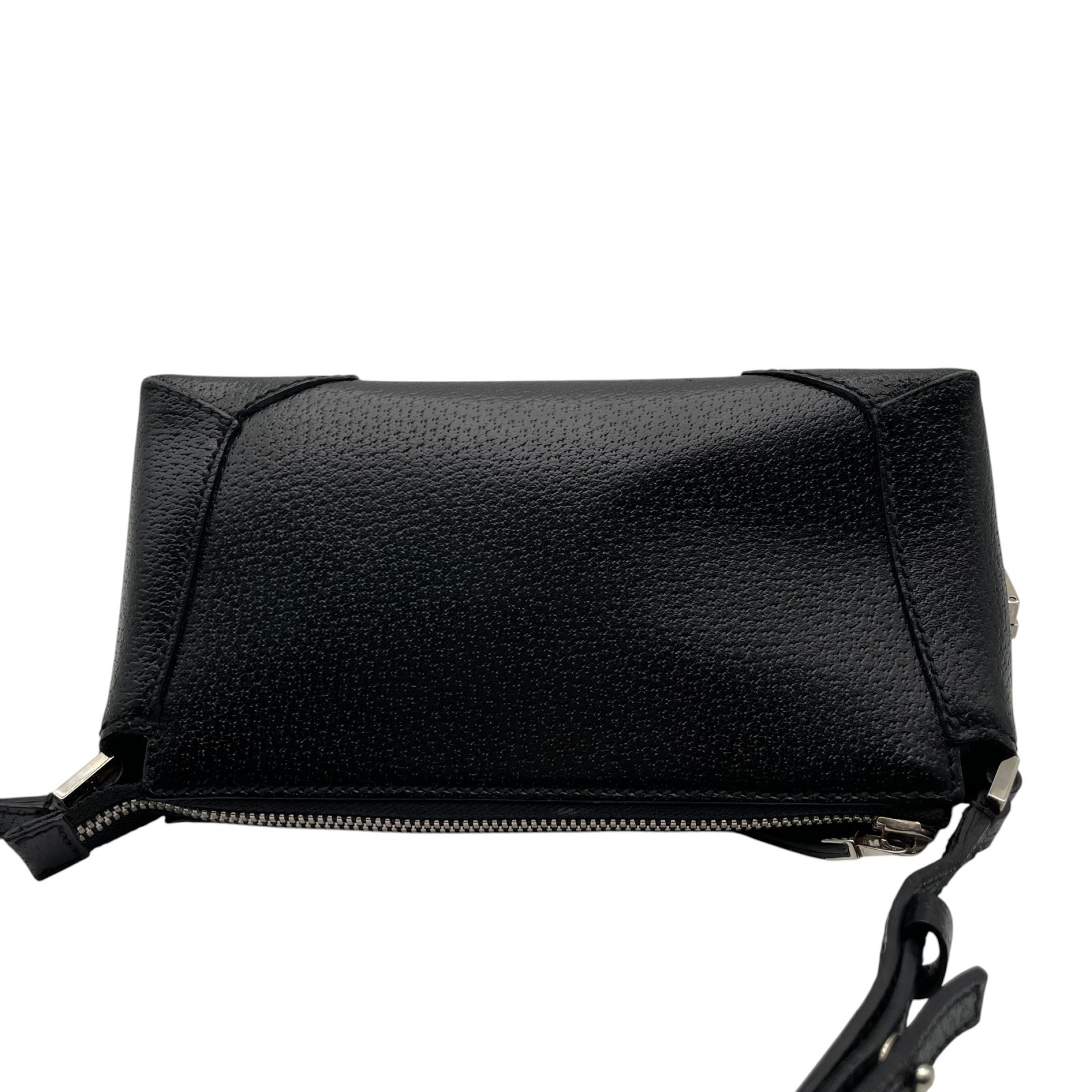 Authentic Salvatore Ferragamo Gancini Leather Accessory Pouch Mini Handbag Black