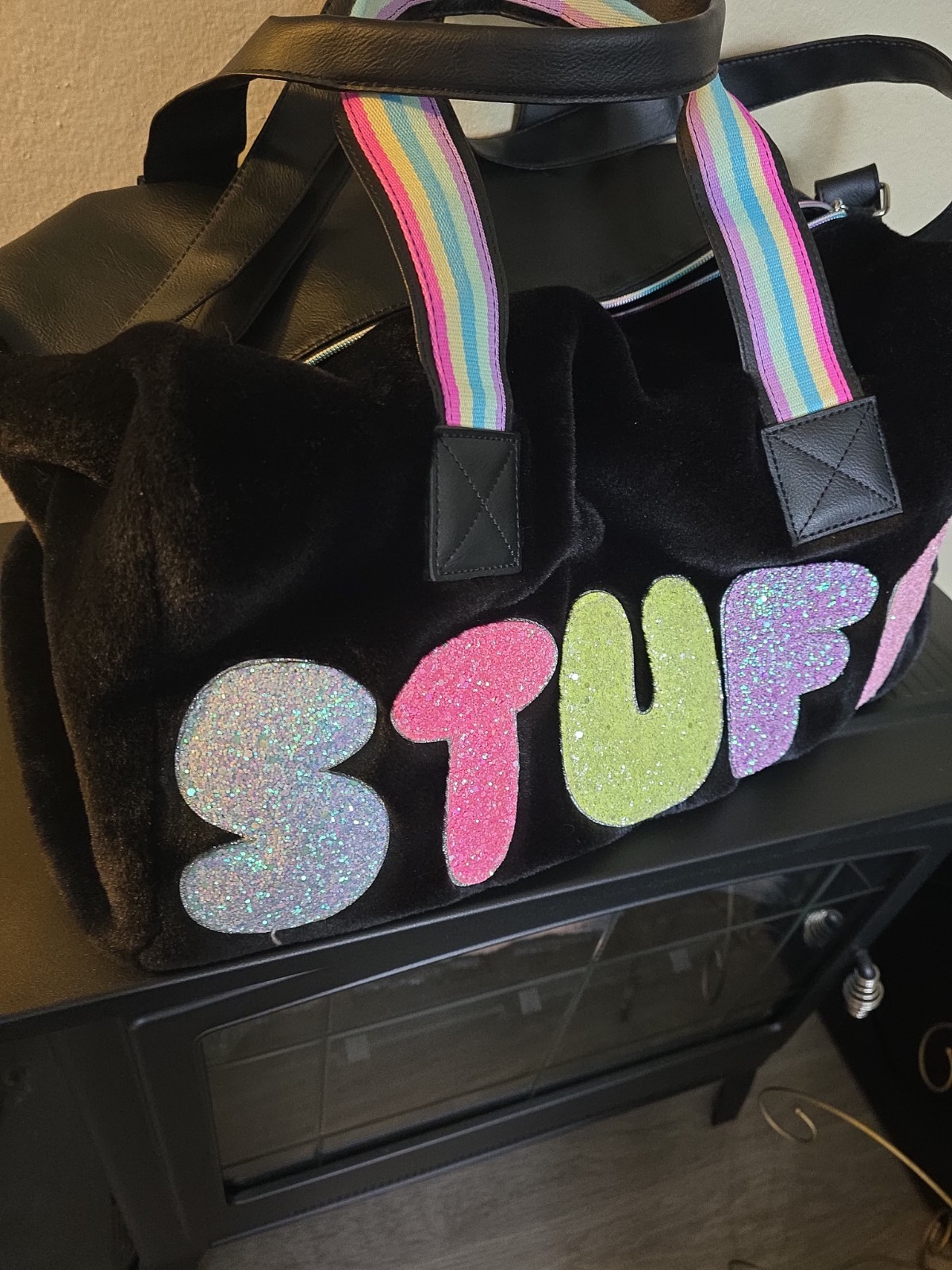 Mrs. Gwen’s OmG Accessories Black Multi Color Duffle/gym/overnight Bag In Black