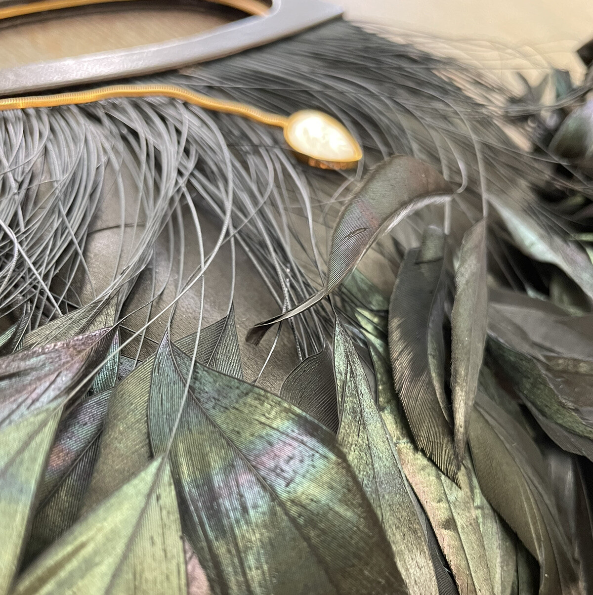 LALIQUE Feather Embellished Silk Evening Bag