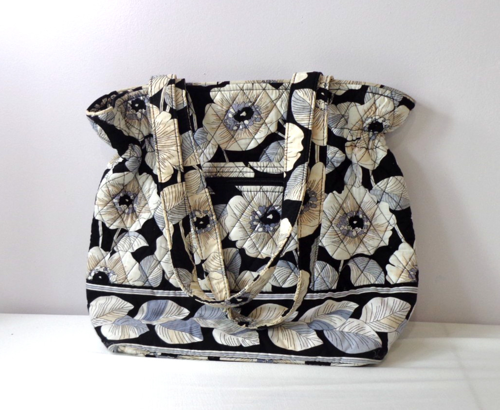 Vera Bradley Black and White Flower Tote Bag “Camellia” Pattern