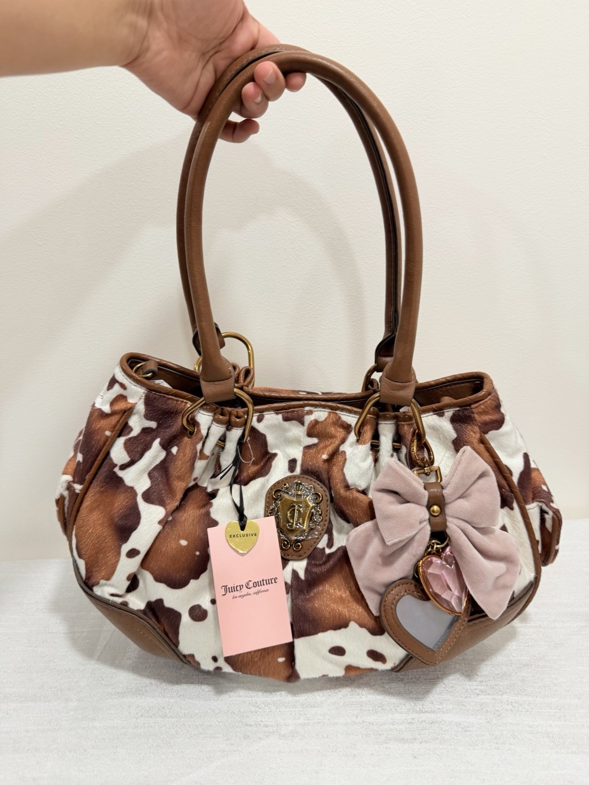 NWT Viral Juicy Couture Romance Saddle Brown Cow Print Satchel Bag