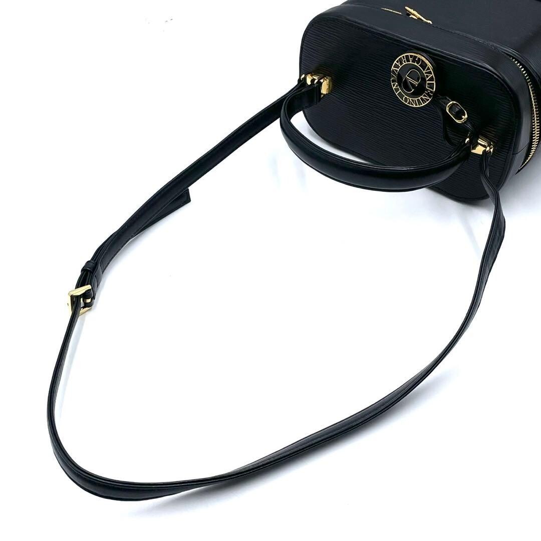 Valentino Garavani 2Way Vanity Shoulder Bag Black Leather Gold Charm Auth
