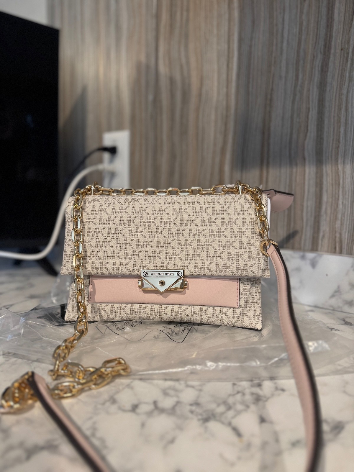 Michael Kors Pink and White Handbag Crossbody New